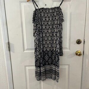 Tacera Plus-Size Black/White Floral Cold Shoulder Midi Summer Dress Sz 2x